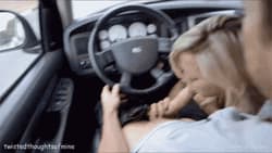 Horny blonde is sucking driver´s dick'