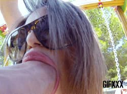 POV with big lips and sunglasses sucking a cock'